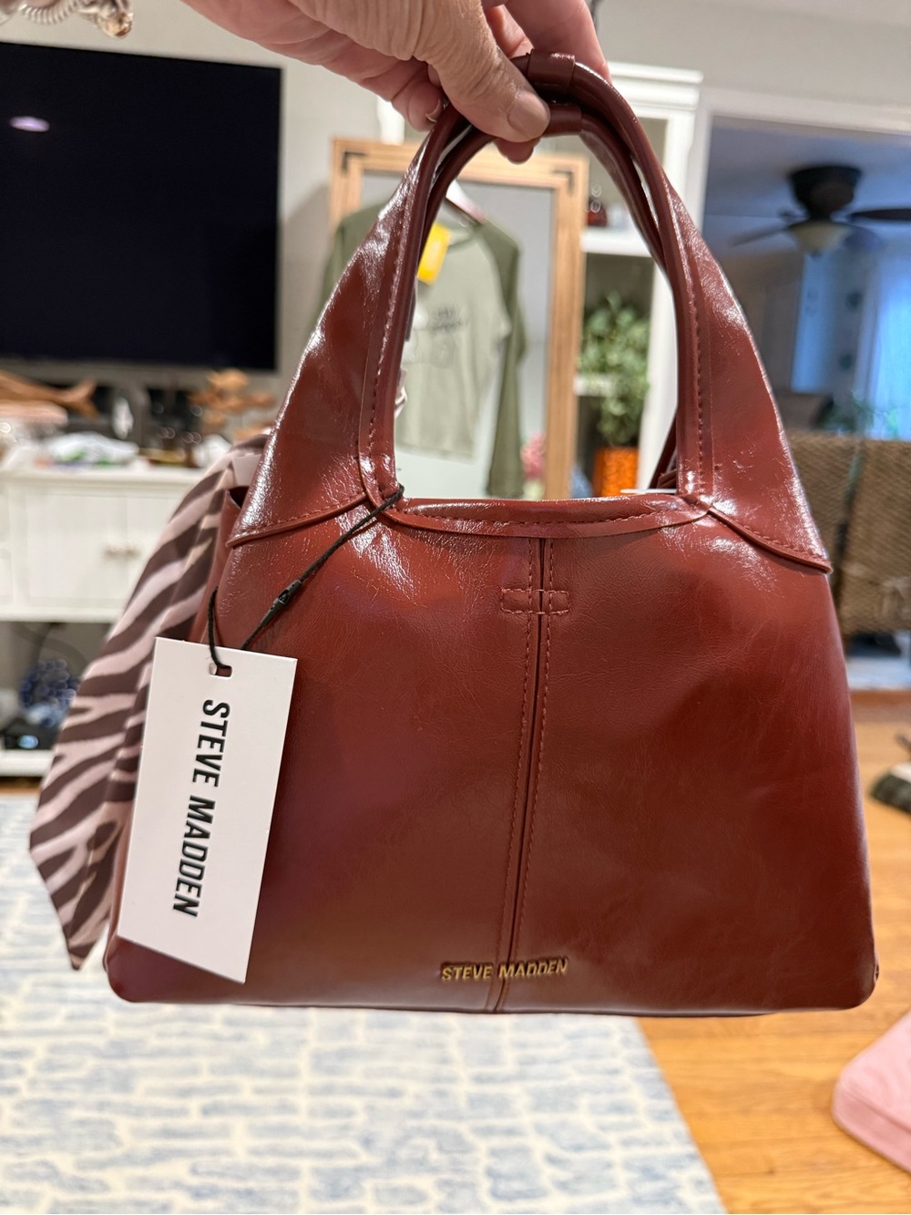 NWT Steve Madden Rust Colored Shoulder Bag with Top Handles & Crossbody